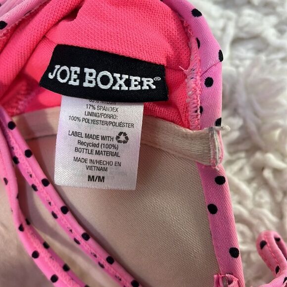 Joe Boxer One Piece Swimsuit Pink Polka Dot Peplum Skirted M - Picture 3 of 4
